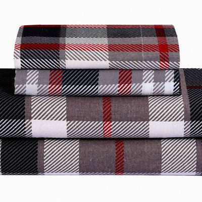 WinterDreams 100% Cotton Flannel Queen Sheet Set - 4 Piece Brushed Flannelette Bedding with Heavy Weight, Deep Pocket, and Red Plaid Design - Includes Flat Sheet, Fitted Sheet, and 2 Pillow Cases