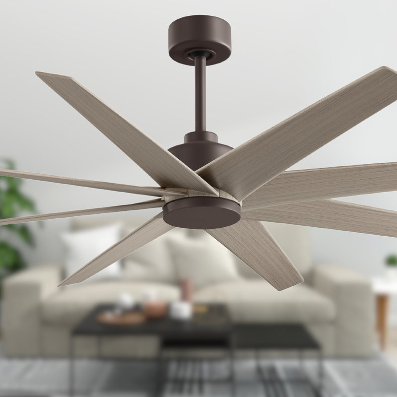 Ariella - Eight Blade Ceiling Fan - Brushed Brass Finish - Matte Black Blades, Gray Ash Tone, Textured Bronze