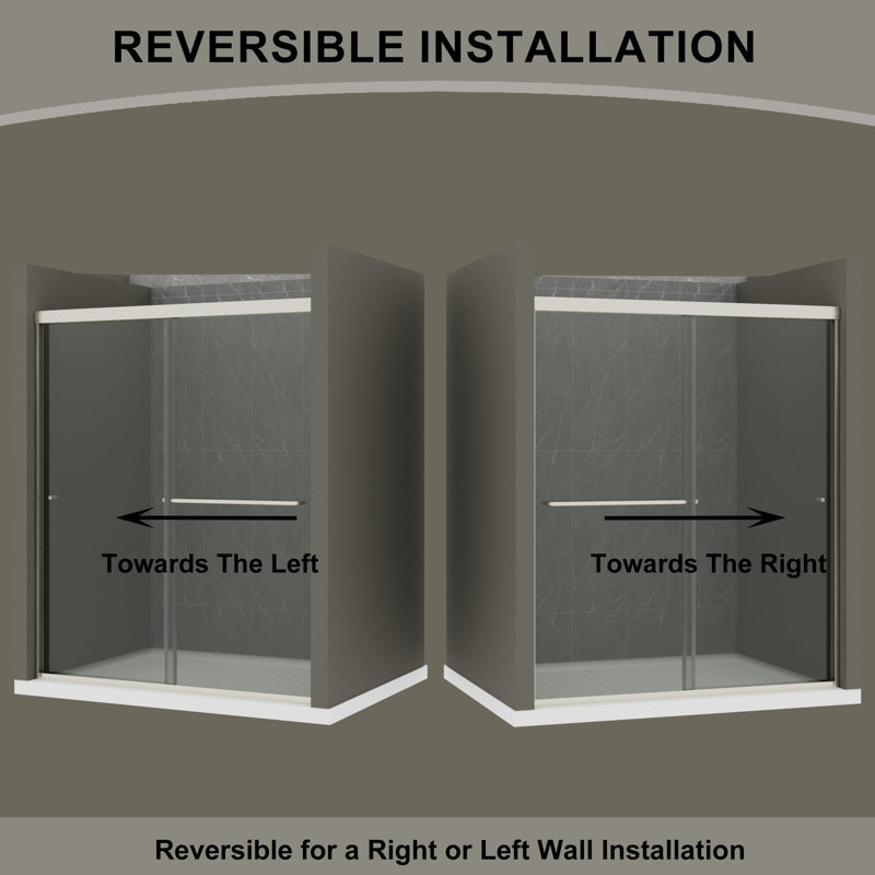 Ursula 56" - 60" W X 70" H Double Sliding Framed Shower Door,  Brushed Nickel