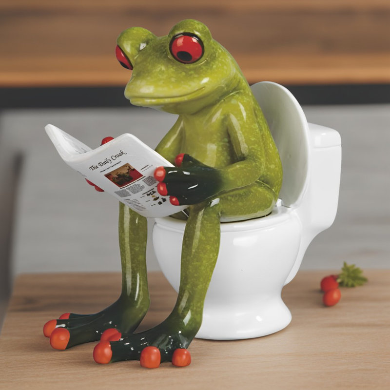 4"H Frog Reading on Toilet Figurine