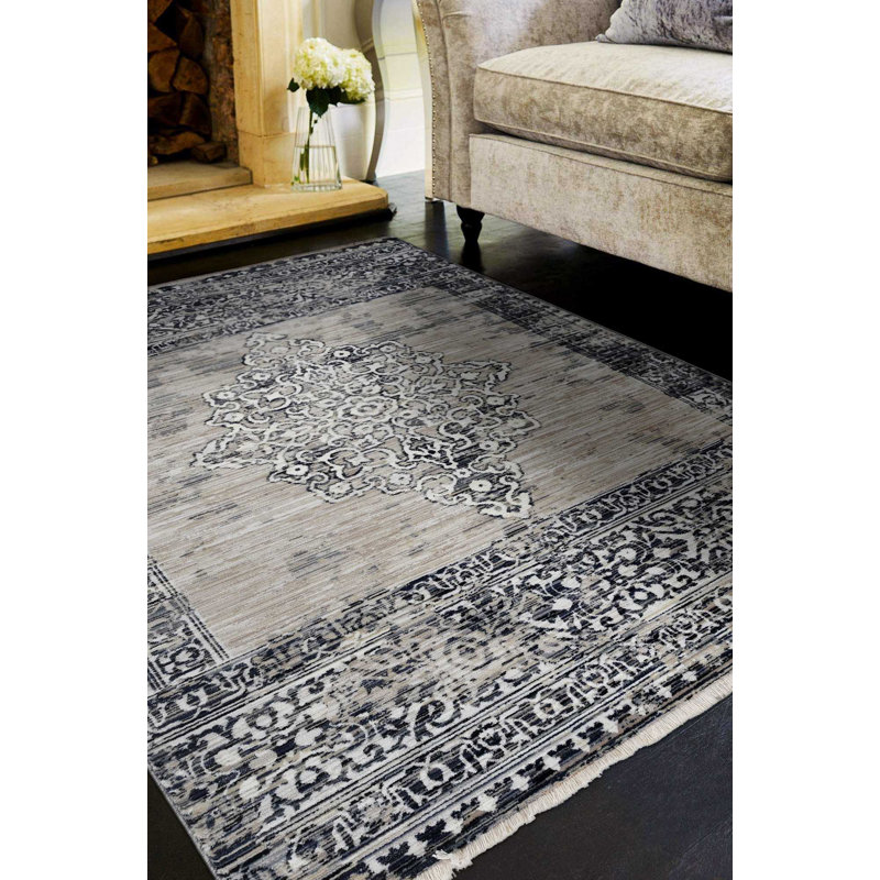 Tapis oriental ivoire / gris Cromedia, Carré 7 pi 10 po x 7 pi 10 po