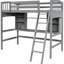 Lit mezzanine simple gris - configuration pratique d'un bureau et d'une étagère