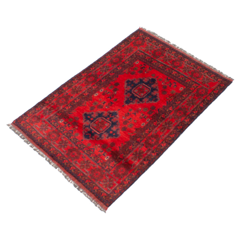 Tapis rouge en laine noué à la main de conception unique 3 pi 4 po x 4 pi 11 po New Age Fraidel