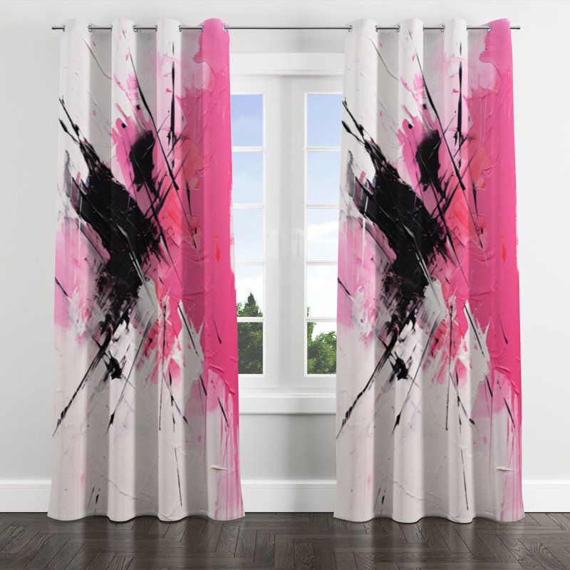Andrielle - Rideau à œillets fuchsia - Rideau occultant à motif floral - 1 panneau, l 52 po x L 108 po, Œillets argentés