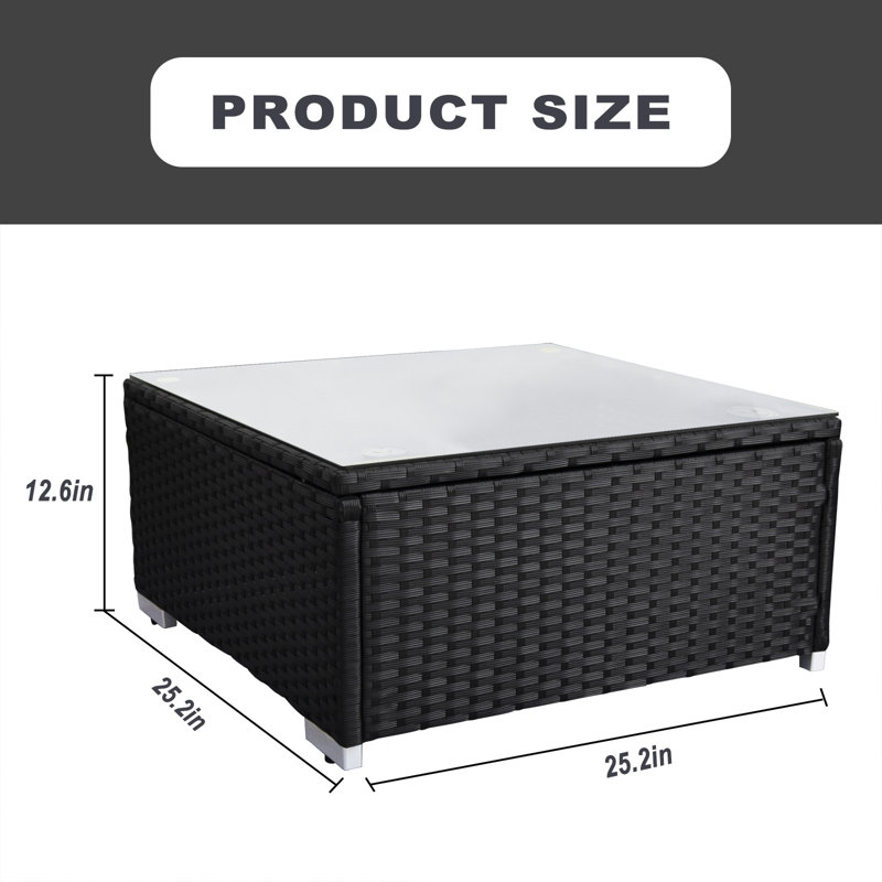 Table basse Forough, H 12,6 po x l 25 po x P 25 po, Noir