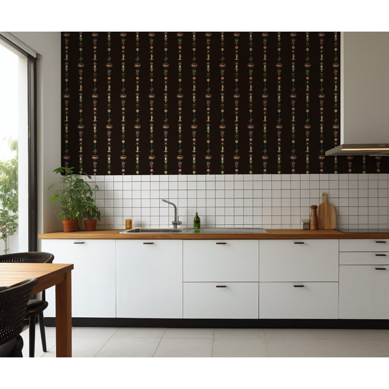Papier peint NeoClassical Stripe - Laque noire, Black, Non-pasted