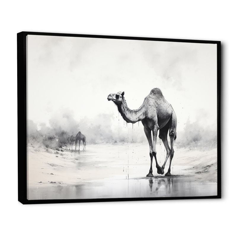 Minimalisme monochrome chameau II sur toile, H 24 po x l 32 po x P 1 po, Cadre flottant noir