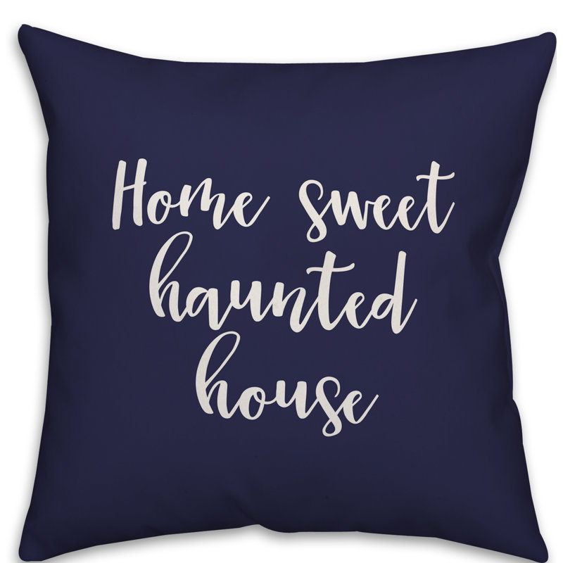  Housse et insert de coussin carré Home Sweet Haunted House, Bleu marine, Coussin décoratif