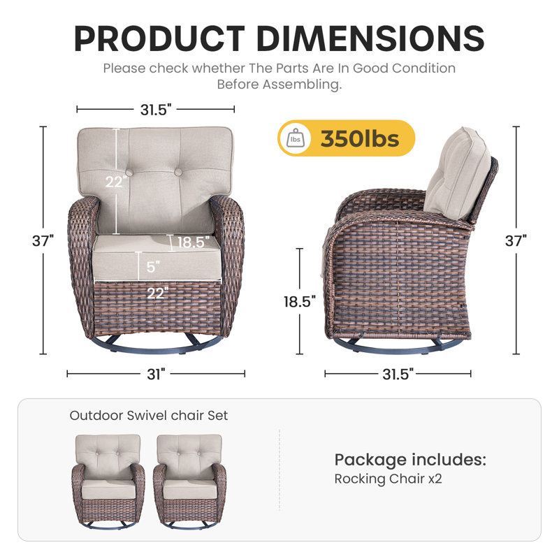 Ensemble de fauteuils coulissants et pivotants à haut dossier en T Harbor avec ensemble de 5 pouces pour patio et balcon