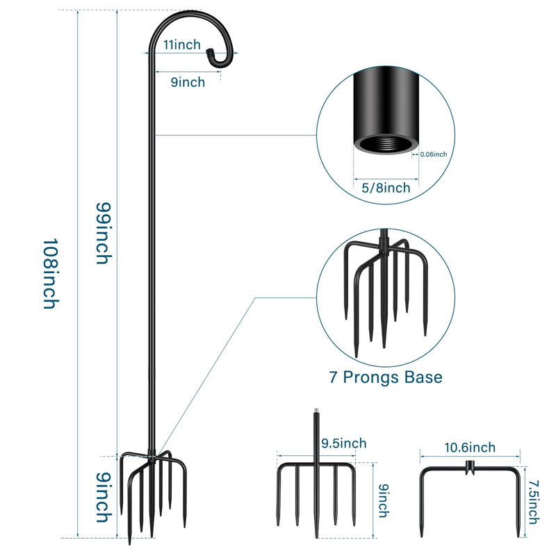 Crochets de berger réglables pour l'extérieur, H 108 po x l 11 po x P 10 po