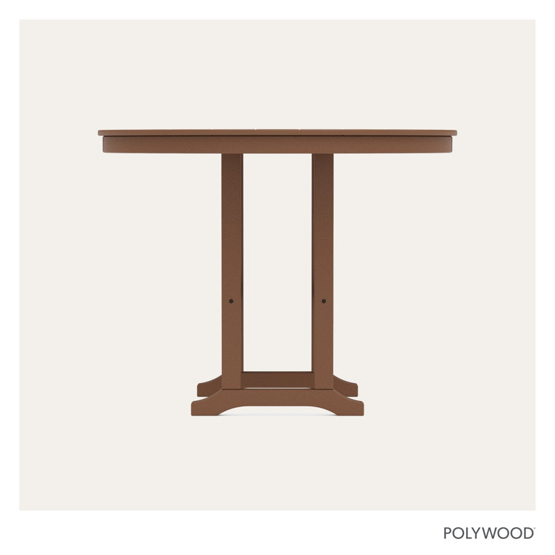 POLYWOOD Round Farmhouse Counter Table, Teak, 48"