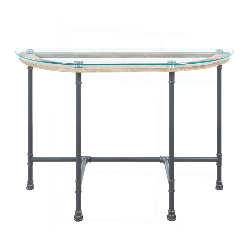 Table de canapé en verre transparent et finition sable gris