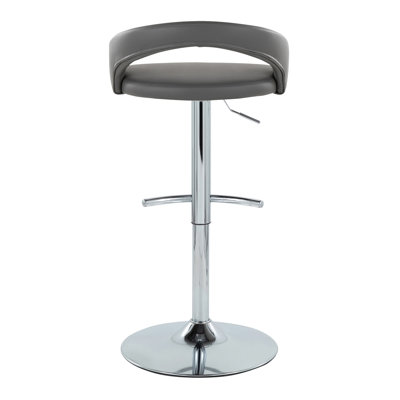 Tabouret de bar réglable en métal chromé et similicuir gris avec repose-pieds arrondi en T - ensemble de 3