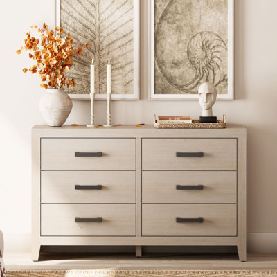 6 Drawer Dresser for Bedroom, 53" Wide Wood Double Dresser with Large Drawers, Farmhouse Rustic Chest of Drawers, Oak Storage Organizer for Living Room,