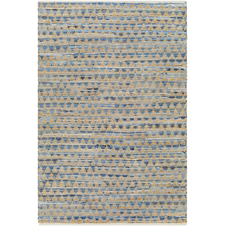 Addy Geometric Handmade Flatweave Recycled P.E.T. Area Rug in Blue/Tan