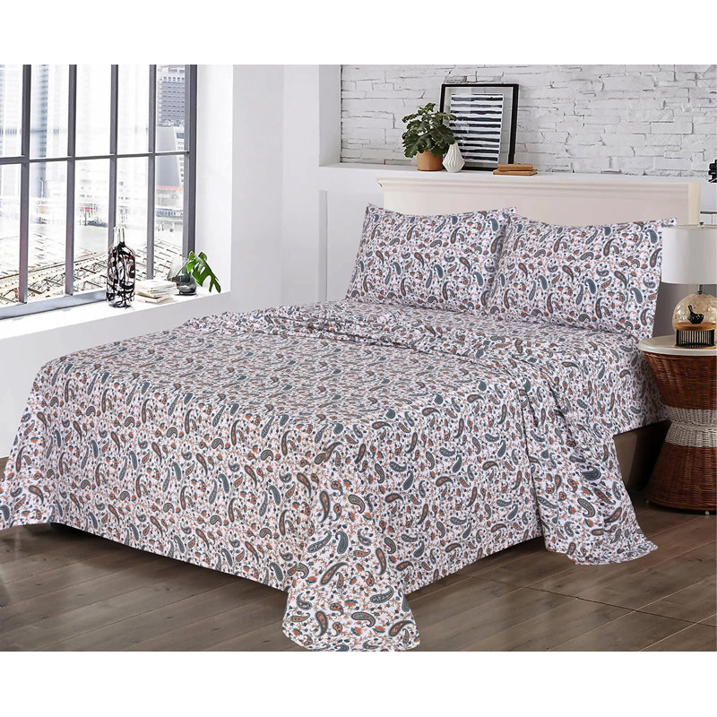 Ensembles de draps 100% coton, Ensemble de draps pour très grand lit avec deux t, Cachemire bleu sarcelle