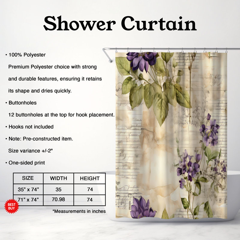 Classic Paper - Rideau de douche Premium, H 74 po x l 71 po