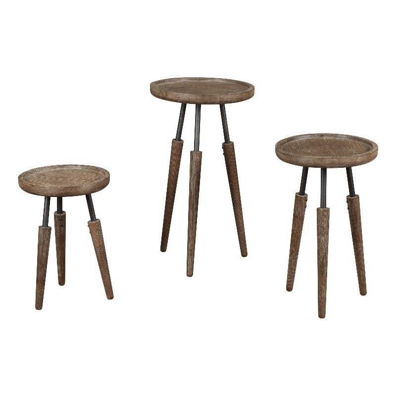  Tables d'appoint gigognes en bois récupéré (ensemble de 3) en naturel