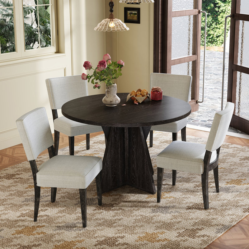 Ensemble de table de salle à manger 5 pièces avec base unique, 4 chaises rembourrées pour petits espaces et salles à manger 