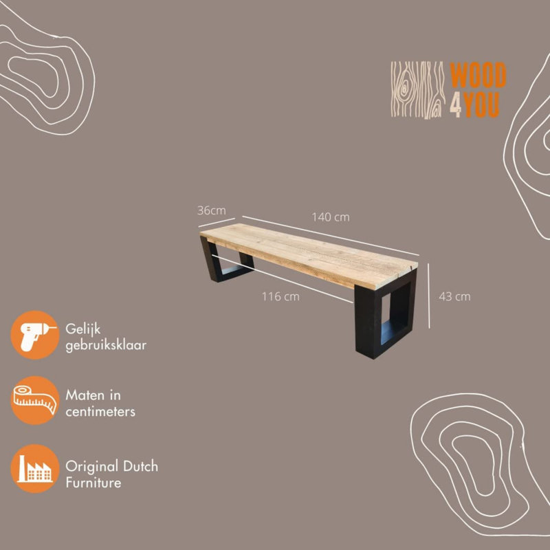 Pittsburg Wooden Garden Bench, 43 cm H x 150 cm W x 38 cm D, Brown/White