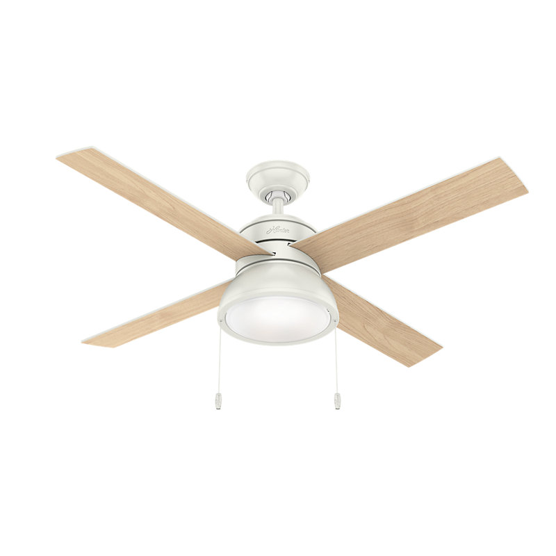 Loki 52 4 - Blade Standard Ceiling Fan with Lights and Pull Chain, Fresh White/Fresh White & Natural Wood
