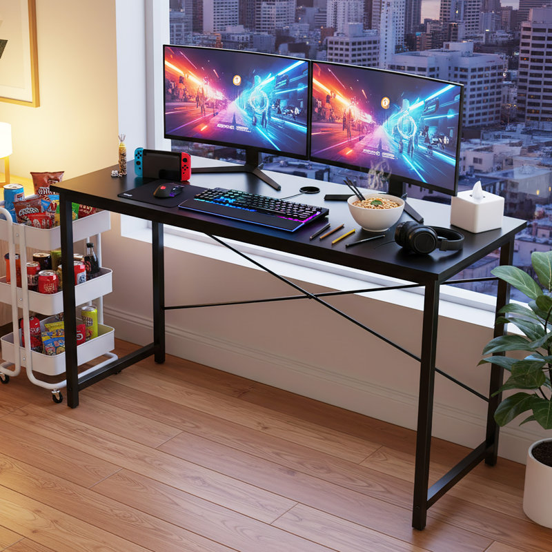 47 Inch Metal Base Writing Desk, 29.69" H x 47" W x 19.69" D, Black