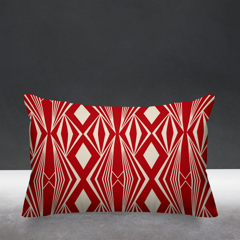 Housse et insert de coussin rectangulaire d'extérieur Minimalist Tribal, Rouge