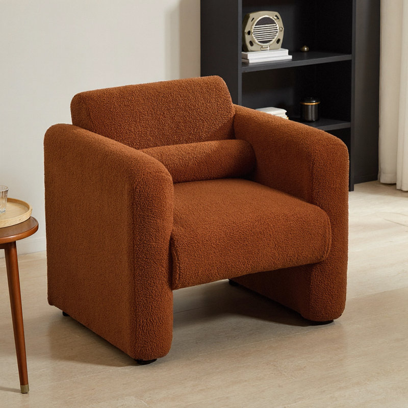 Chaise d'appoint en sherpa Mae avec coussin lombaire Mae, Orange brûlé