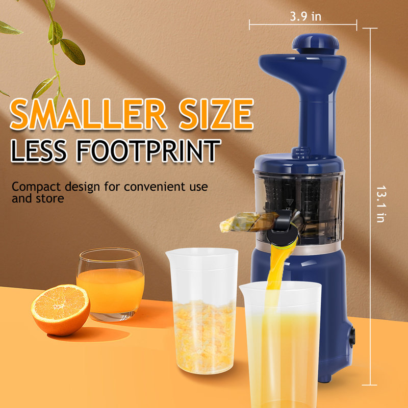 CAYNEL Compact and Portable Cold Press Juice, Masticating Slow Juicer with 1.77” Extra Wide Inlet Funnel for Fruites and Vegetables,Includes Brush, 16 oz Juice Cup, Easy to Clean
