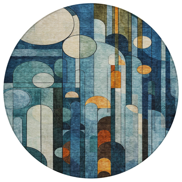 Machine Washable Indoor/Outdoor Cicel ACN1125 Blue Rug