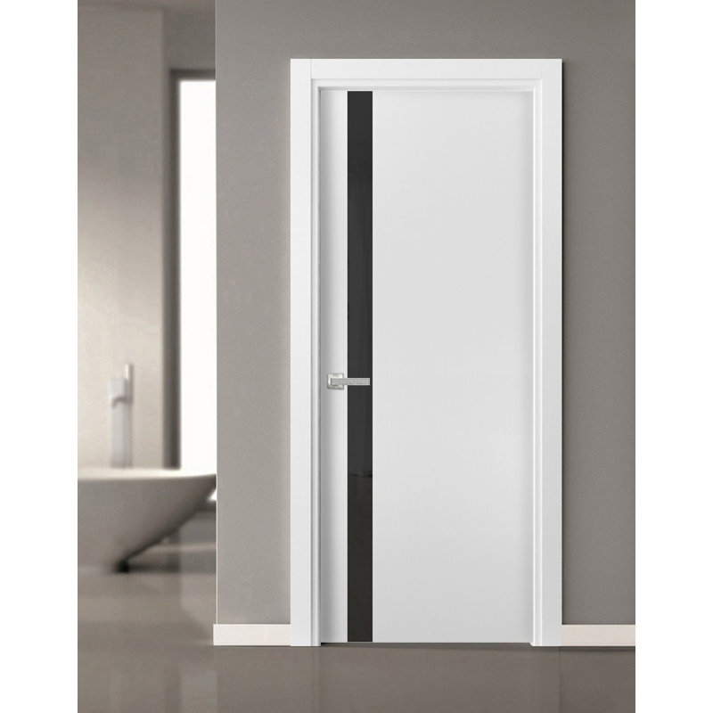 Porte française unie à l'intérieur | Planum 0040 avec verre noir | Poignée simple à panneau régulier | Portes de salle de bain robustes