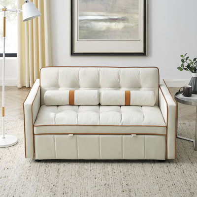 55,5 po 2 places escamotable, moderne avec poches latérales, coussins réglables et lombaires, lit en velours pour salon, bureau, appartement, canapé beige, siège beige