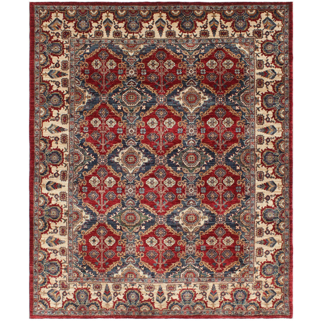 Handgefertigter Teppich Alonya in Blau/Rot/Beige