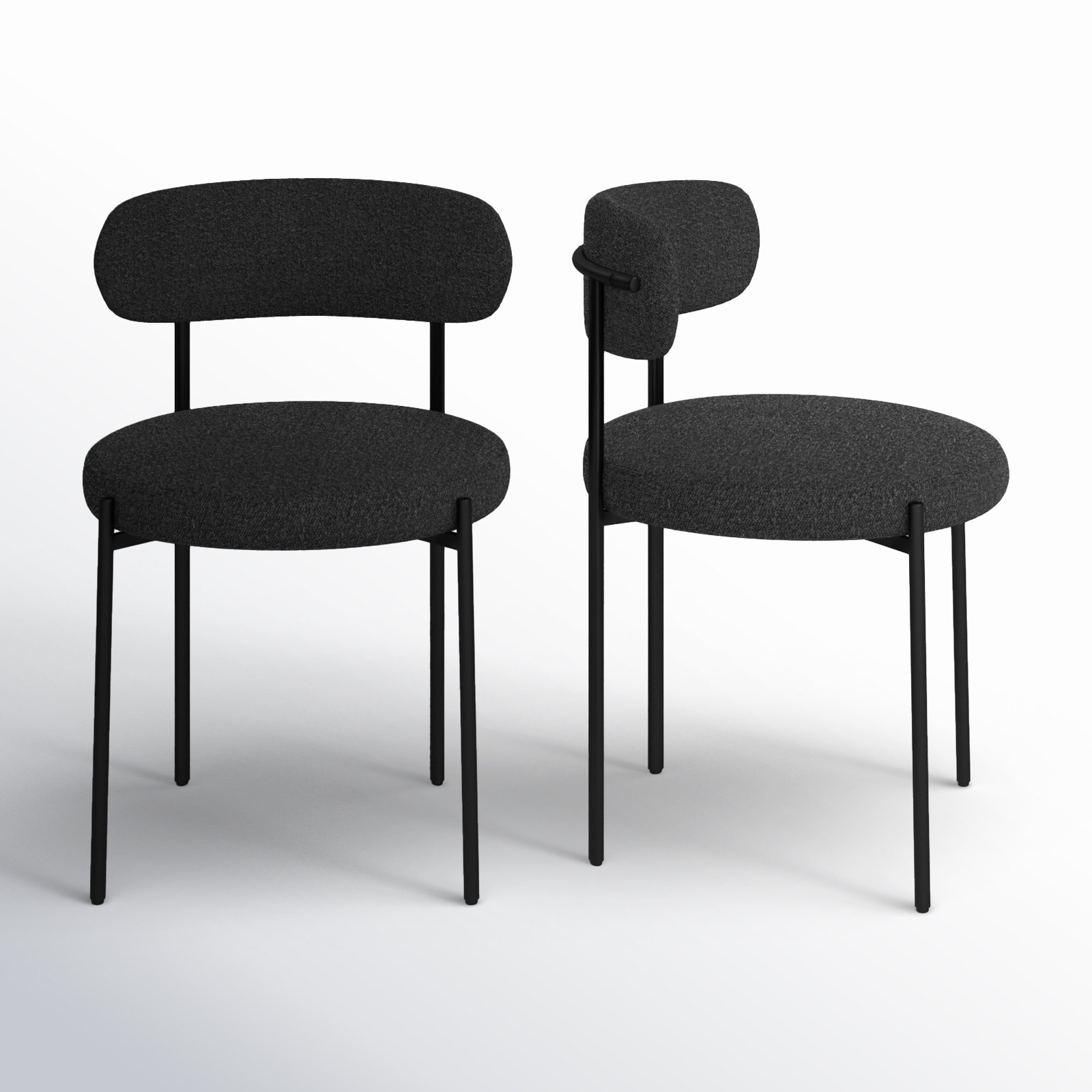 Sherwood Solid Back Boucle Side Chair, Black Boucle, Matte Black