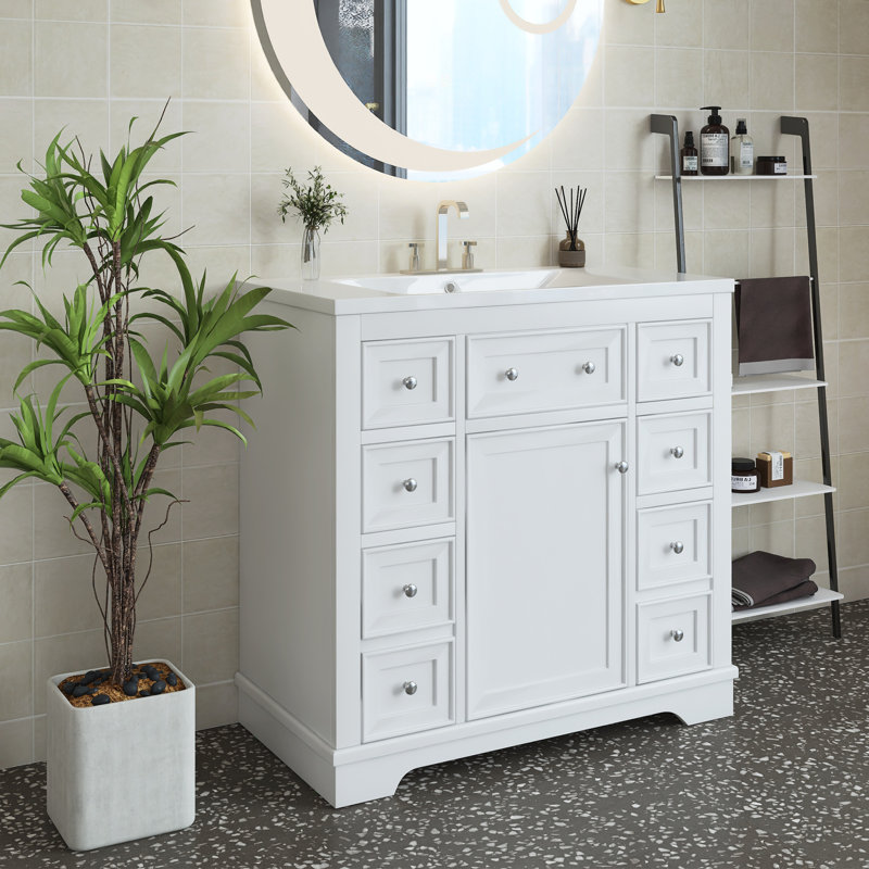 Ensemble de meuble-lavabo simple 36 po avec plateau en céramique Celsie, Blanc
