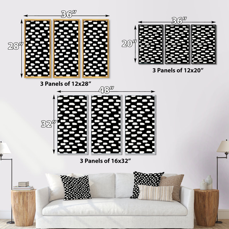 Ensemble de 3 reproductions d'art sur toile encadrées blanches, Cadre noir, H 28 po x l 36 po x P 1 po