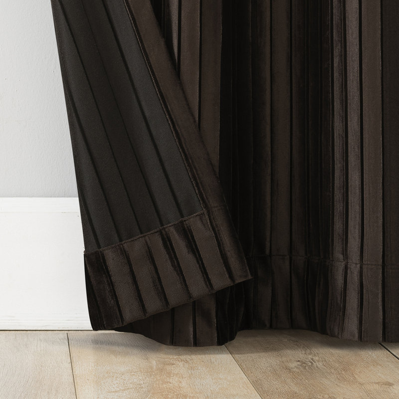 Cascade Pleated Velvet Blackout Grommet Curtain Panel, 40" W x 84" L, Chocolate Brown