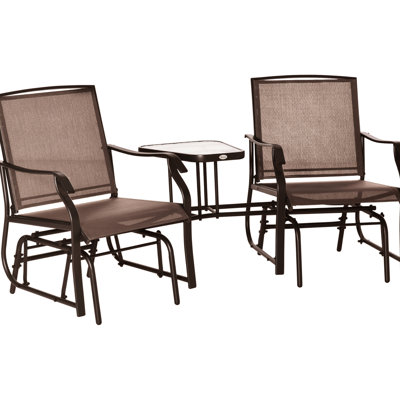 Backyard 2 Rocking Chair With Coffee Table. Breathable Sling Seating For Porch, Garden. Steel. Enjoy A Peaceful Outdoor Time. 20.5"L X 20.5"D Seat Chairs Patio, Transform Your Entertainment Area. 352