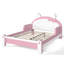 Lit plateforme tapissier pour enfant pleine grandeur en forme de chat, cadre de lit pour enfant à profil bas de style princesse, blanc et rose-1519745803