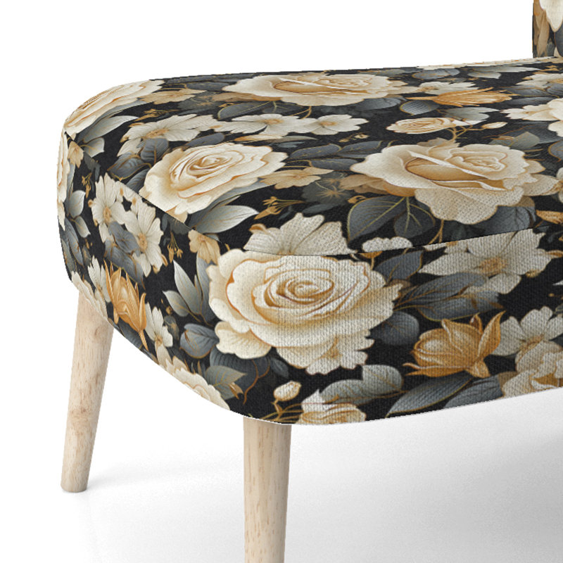 Chaise d'appoint Timeless Beige Rose Elegant Bouquet - Velours rembourré Cottage
