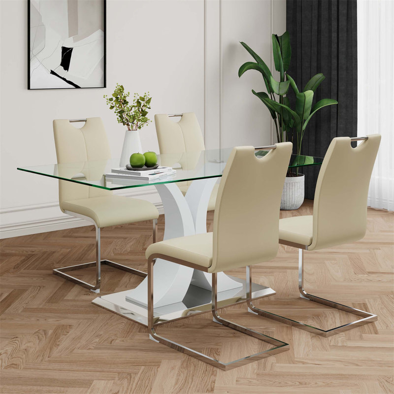Ensemble de table de salle à manger moderne en verre avec pieds galvanisés et support durable, idéal pour les cuisines de restaurant et les réunions de famille