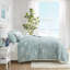 Ensemble de courtepointe réversible en coton brodé avec coussin décoratif, double / grand turquoise, motif côtier et hypoallergénique-124481910