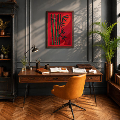 Crimson Bamboo Japandi - Framed Print