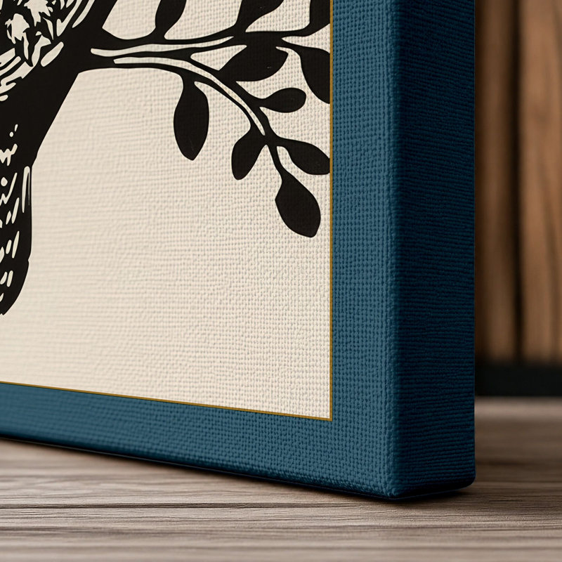 Owl in Balance Botanical - Wrapped Canvas, 36x24 - 91.4 x 61.0 cm, Teal Border