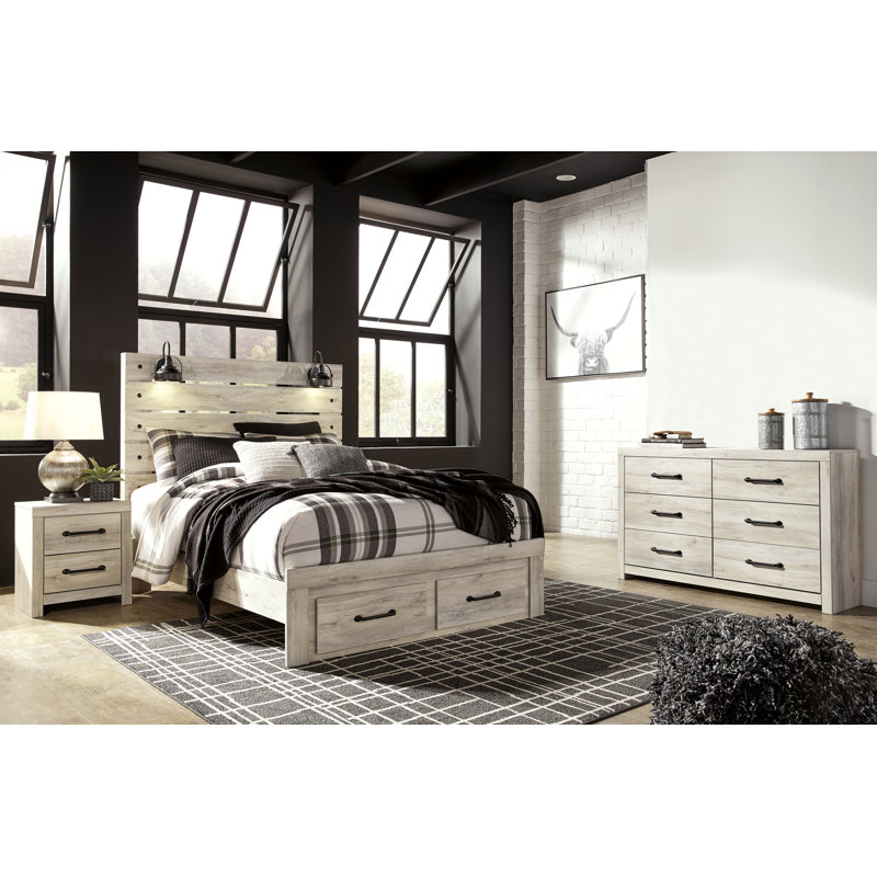 Grand lit de rangement, commode et table de chevet Cambeck