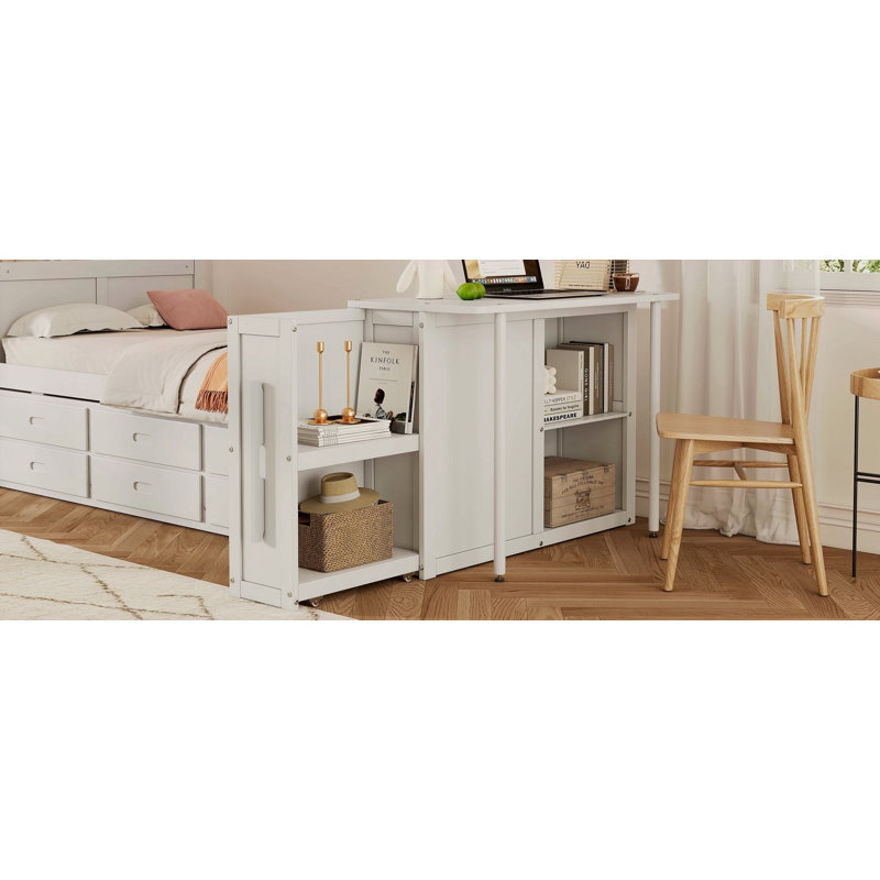 Lit plateforme multifonctionnel en bois Kitzie, Blanc