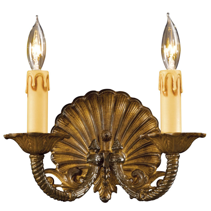 Applique murale à bougie 2 lumières, Patine bronze antique