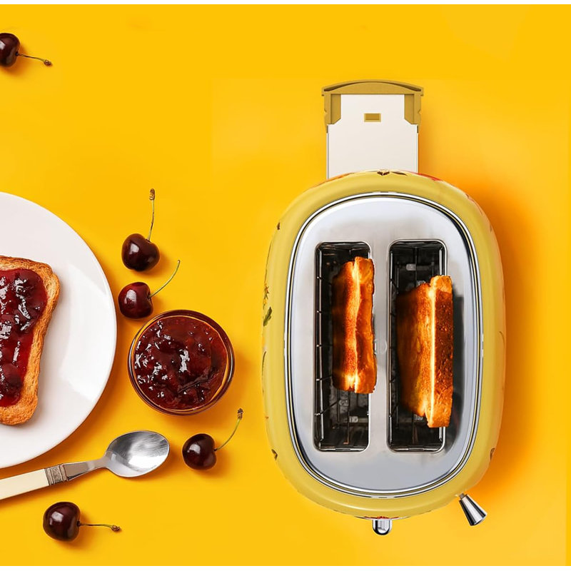 2-Slice Retro Toaster, 6 Browning Levels, Removable Crumb Tray