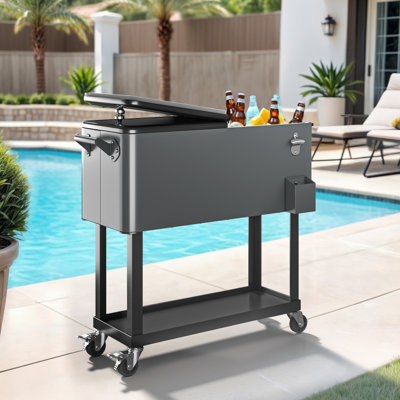 Glacière pour terrasse extérieure avec roulettes et ouvre-bouteille Edrosie Inc