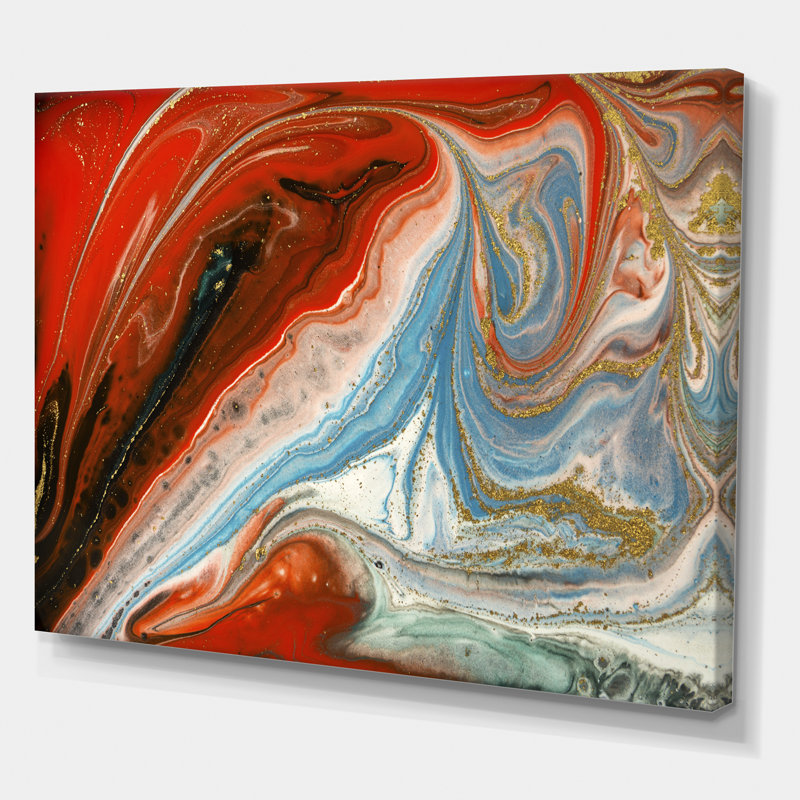 Or rouge et marbre bleu - reproduction d'art sur toile, H 12 po x l 20 po x p 1 po, Toile tendue